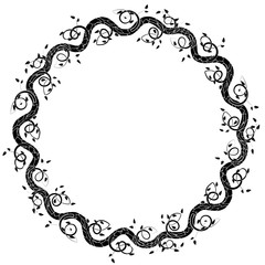 Round frame with leaves and branches. Vector illustration for card, invitations or congratulations with space for your text