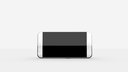 Phone Mock UP In White Studio Environment, Black Screen, Horizontal Screen Position, On ground With Shadow, 3D Illustration