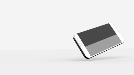 Phone Mock UP In White Studio Environment, Black Screen, Hotizontal Screen Position, Right Angle, Levitating, 3D Illustration