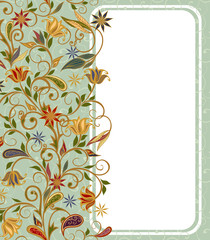 Abstract vintage pattern with decorative flowers, leaves and Paisley pattern in Oriental style.