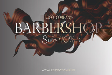 Barbershop poster promo with hair vector 3d illustration. Discount card at the hairdresser
