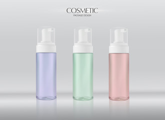 Moisturizing facial wash cosmetic products ads. Mousse nettoyante. Vector promo transparent jar with facial cleaner in 3d illustration.
