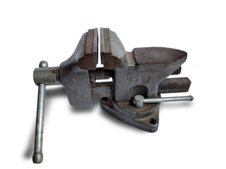 Vintage soviet metalworking vice isolated on white