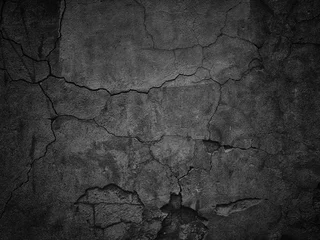 Fotobehang Steen zwarte muur met scheuren textuur voor achtergrond