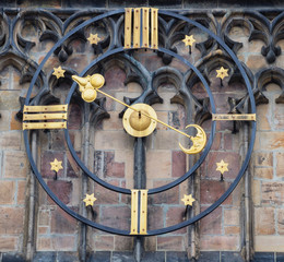 Astronomical Clock and gate of the Gothic Cathedral of Saints Vitus, Prague Castle, Czech Republic Europe.