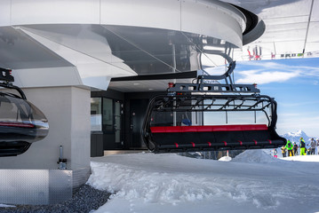 The drop-of station of the chair lift in the Alps