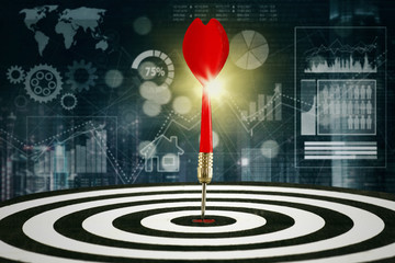 Dartboard with financial statistics background