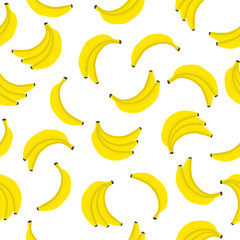 Banana vector seamless pattern. Bunches of fresh yellow bananas with dotted line around. Textile fabric print, wrapper, poster