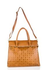 Brown woman handbag on white background