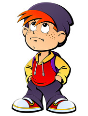 A mischievous red-haired boy. Gestures and emotions.