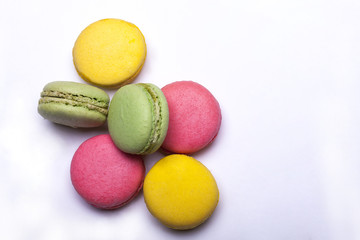 colorful macaron, tasty cookies isolated on white background