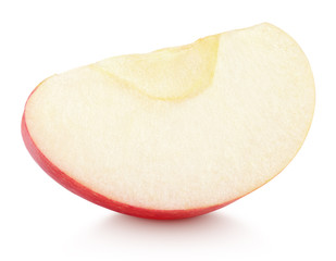 Slice of red apple fruit without seed isolated on white background. Red apple wedge with clipping path