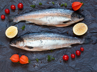 Fresh uncoocted salmon with ingredients