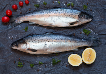 Fresh uncoocted salmon with ingredients