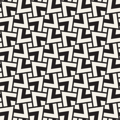 Geometric Ornament With Striped Rhombuses. Vector Seamless Monochrome Pattern