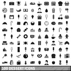 100 dessert icons set, simple style 