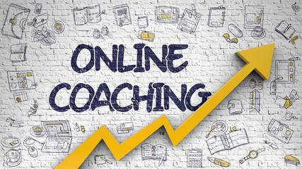 Online Coaching Drawn on White Brickwall. 3d.