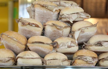 Foto op Plexiglas anti-reflex sandwich with roast pork for sale in the bar © ChiccoDodiFC