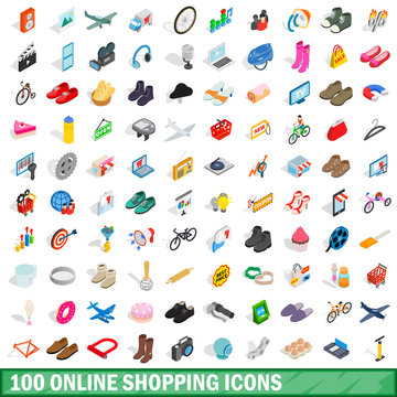 100 Online Shopping Icons Set, Isometric 3d Style