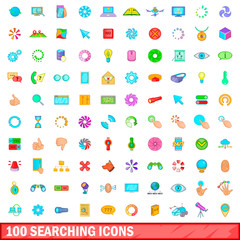 100 searching icons set, cartoon style
