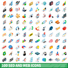 100 seo and web icons set, isometric 3d style