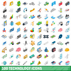 100 technology icons set, isometric 3d style