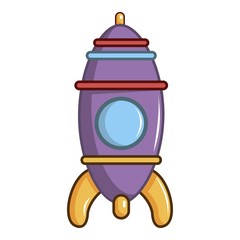 Purple toy rocket icon, cartoon style