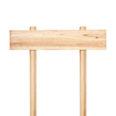 Wooden sign isolated on white.