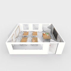 3d rendering of furnished classroom