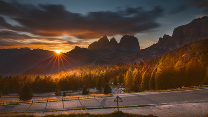 Idyllic mountain landscape towards the setting sun