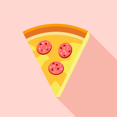 Slice of pepperoni pizza icon, flat style