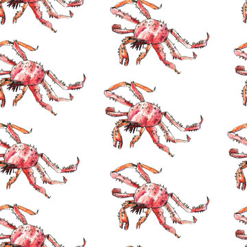 Watercolor crab illustration. Fresh organic seafood.