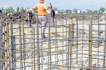 Skeleton of reinforcing steel, armature at construction site