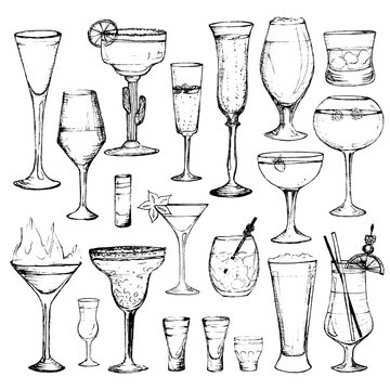 Cocktails - set of 20 hand-drawn drinks