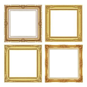 The antique gold frame colection isolated on white / frame background
