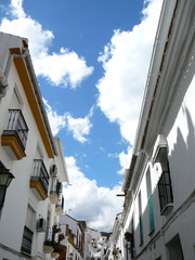 Fototapeta na wymiar Summer sky above Village street