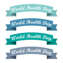 Set of ribbons with World Health Day. Vector illustration