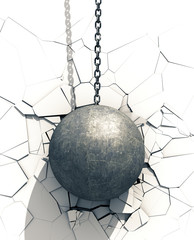 Metallic Wrecking Ball Shattering White Wall - 141966675