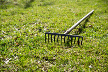 Rake on grass