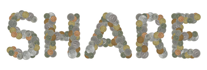 SHARE - Coins on white background