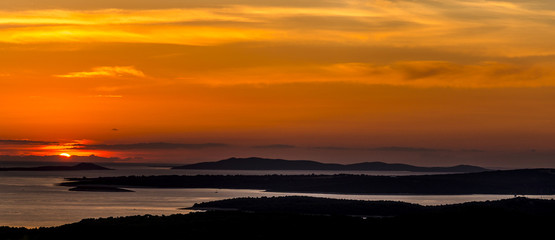sunset over the islands, areal view of the losinj island at sunset, croatia, europe