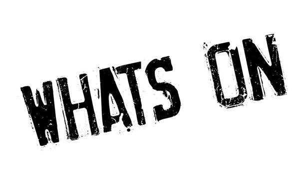 Whats On rubber stamp. Grunge design with dust scratches. Effects can be easily removed for a clean, crisp look. Color is easily changed.