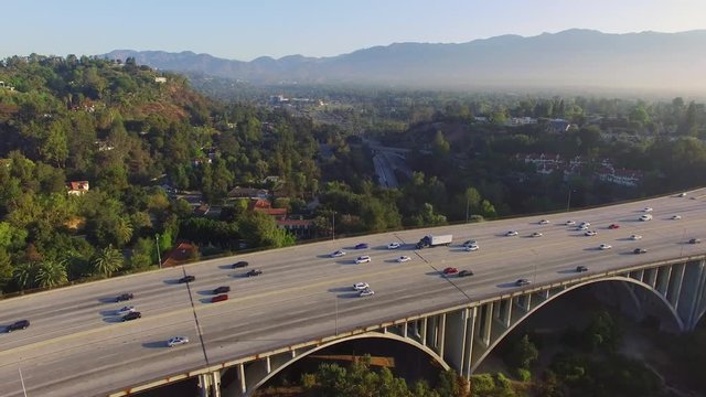 Aerial footage of a freeway bridge