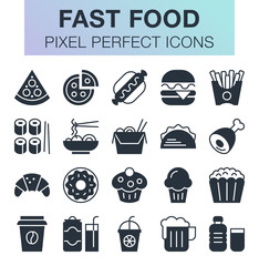 Set of pixel perfect fast food icons for mobile apps and web design.