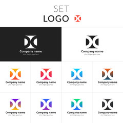 Letter D logo. Set double icon D with colorful gradient background. Vector sign circle on black and white color. Creative vision concept logo, elements, symbol for card.