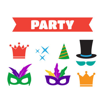 Party Birthday photo booth props. Hat and mask, costume and cylinder