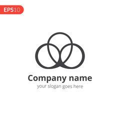 Logo abstract vector design. Three circle emblem identity icon. Monochrome sphere symbol element. Grey color icon on isolated white background.