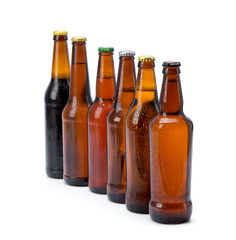 Set of beer bottles isolated