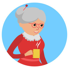 Woman with cup in her hand drinking hot coffee. Vector illustration icon