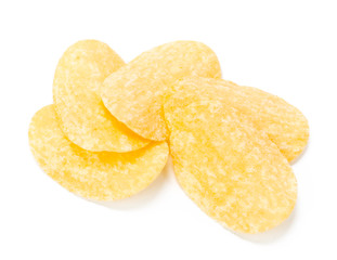 yellow potato chips isolated on white